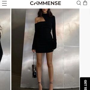 Commense Chic Mock Neck Oblique Cutout Rib Long Sleeve Short Dress Size M Nwt